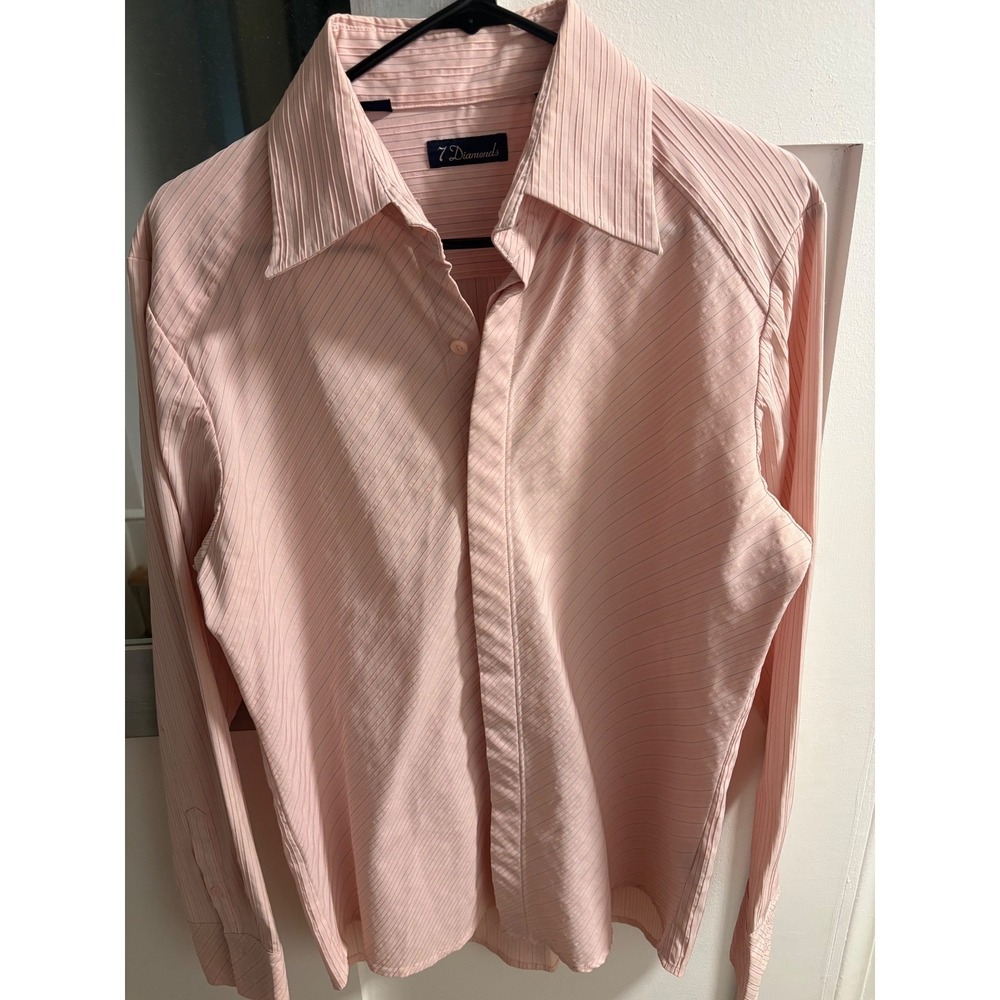7 Diamonds Mens Pink Textured Stripe Long Sleeve Button Down Shirt Size M